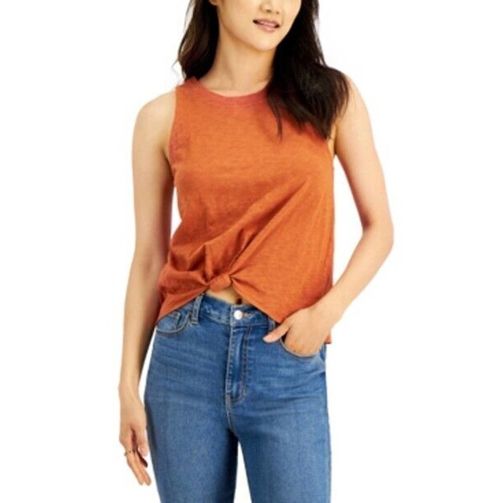 𝅺JR662 Hippie Rose Burnt Rust Juniors Knot-Front Tank Top Size S